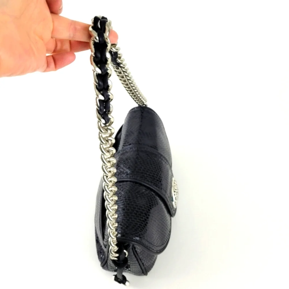 Brighton Collection Croc Embossed  Silver  Chain Strap Leather Shoulder  Bag
